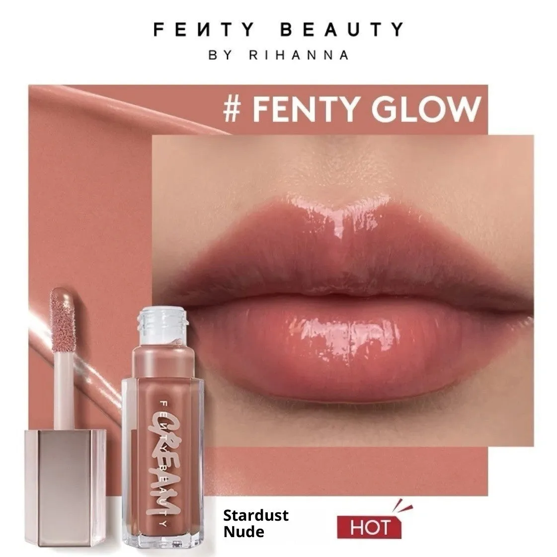 Mirror Water Light Highlight Lip Lacquer lip gloss tube with wand applicator in streamer 01 Fenty Glow