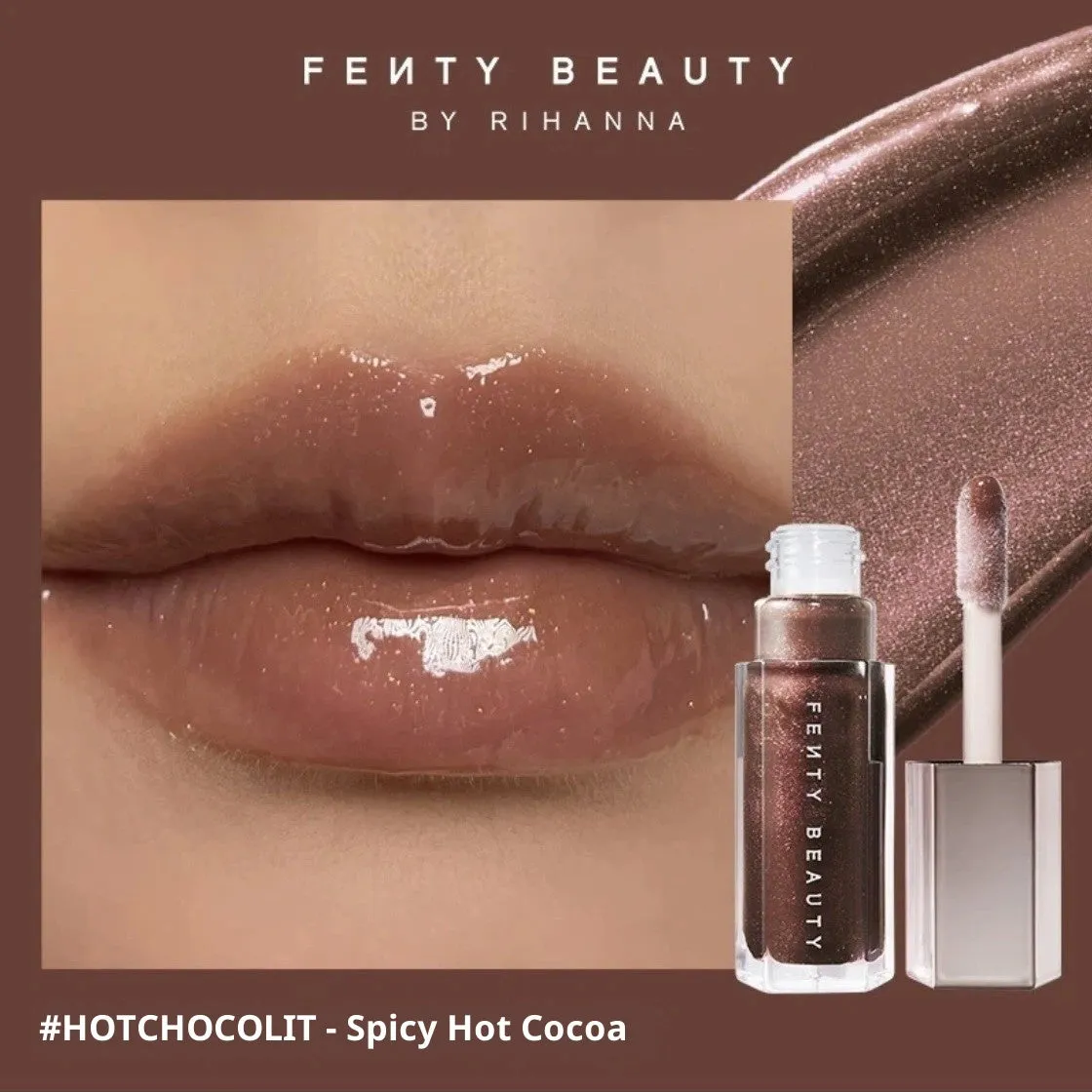 Mirror Water Light Highlight Lip Lacquer lip gloss tube with wand applicator in streamer 01 Fenty Glow
