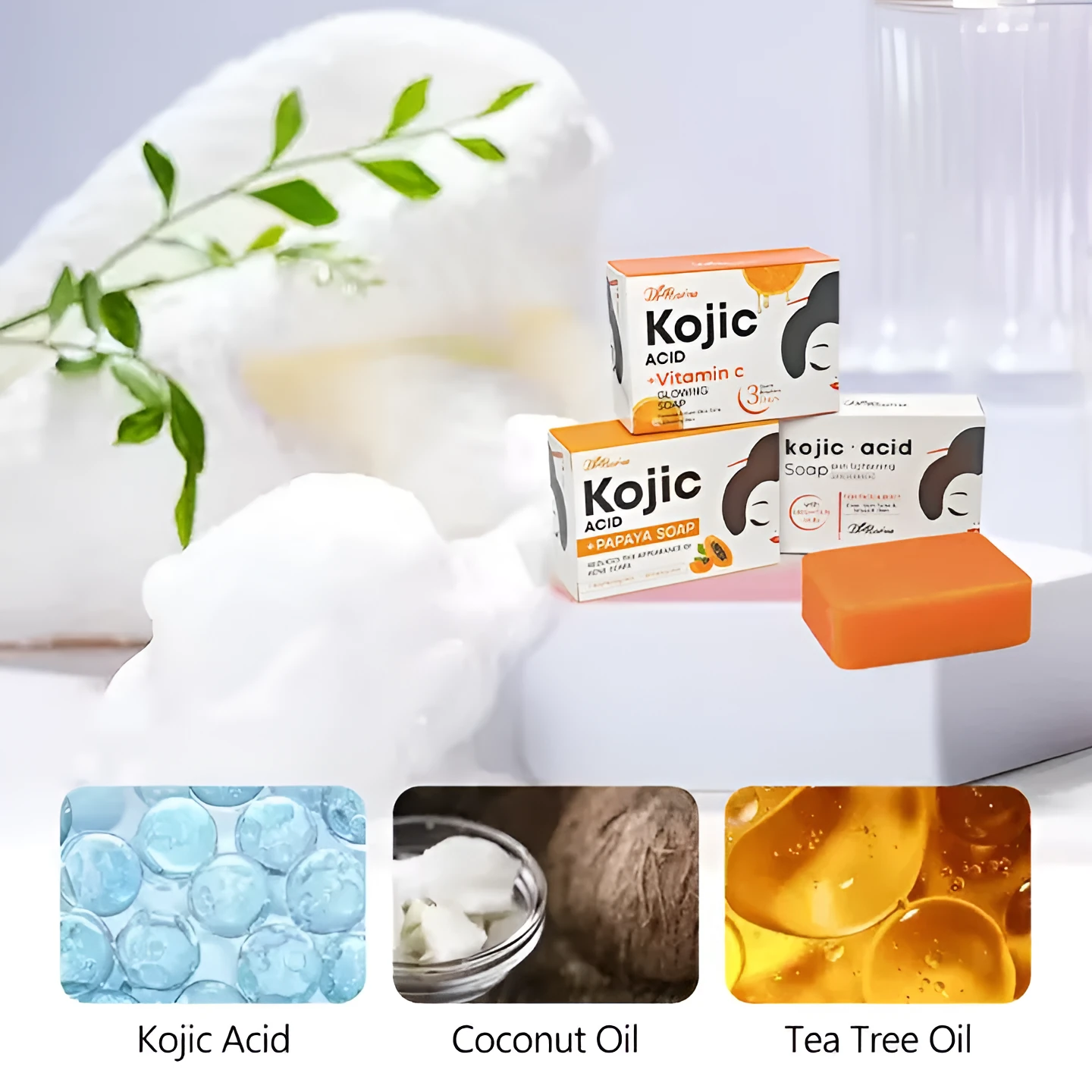 Natural organic soap bar for dark spot removal with kojic acid, vitamin C, and retinol variants
