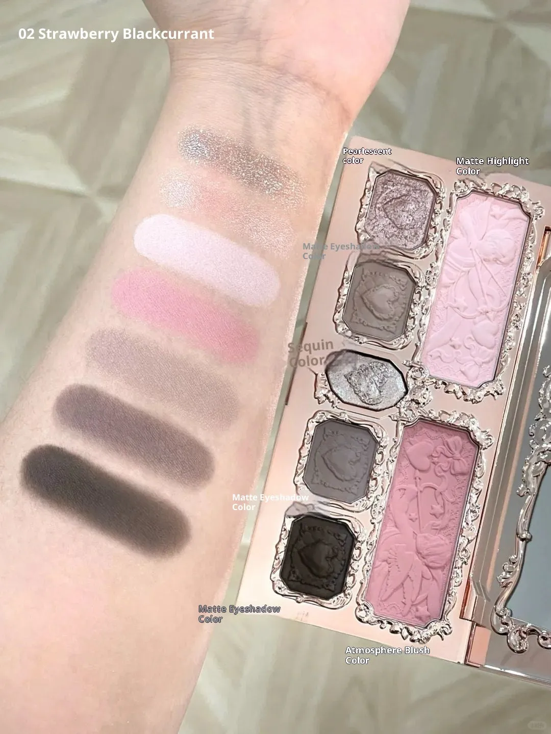 Blush integrated highlight contour compact Cupid series honeydew plate 01 and strawberry cream blackcurrant GB 02