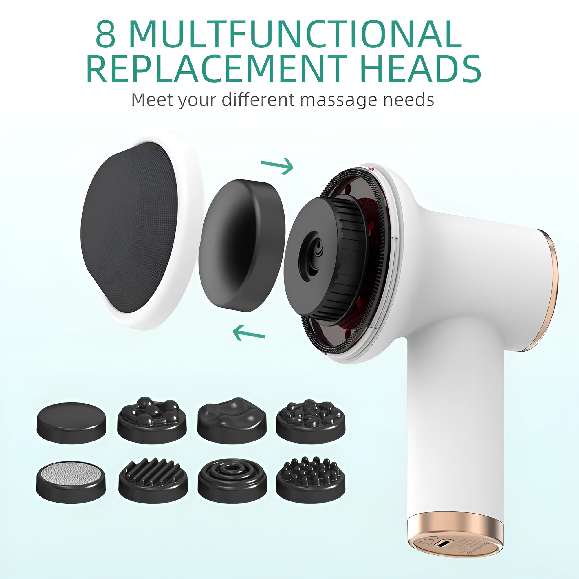 White mini portable wireless charging massage gun with brushed motor and ABS body