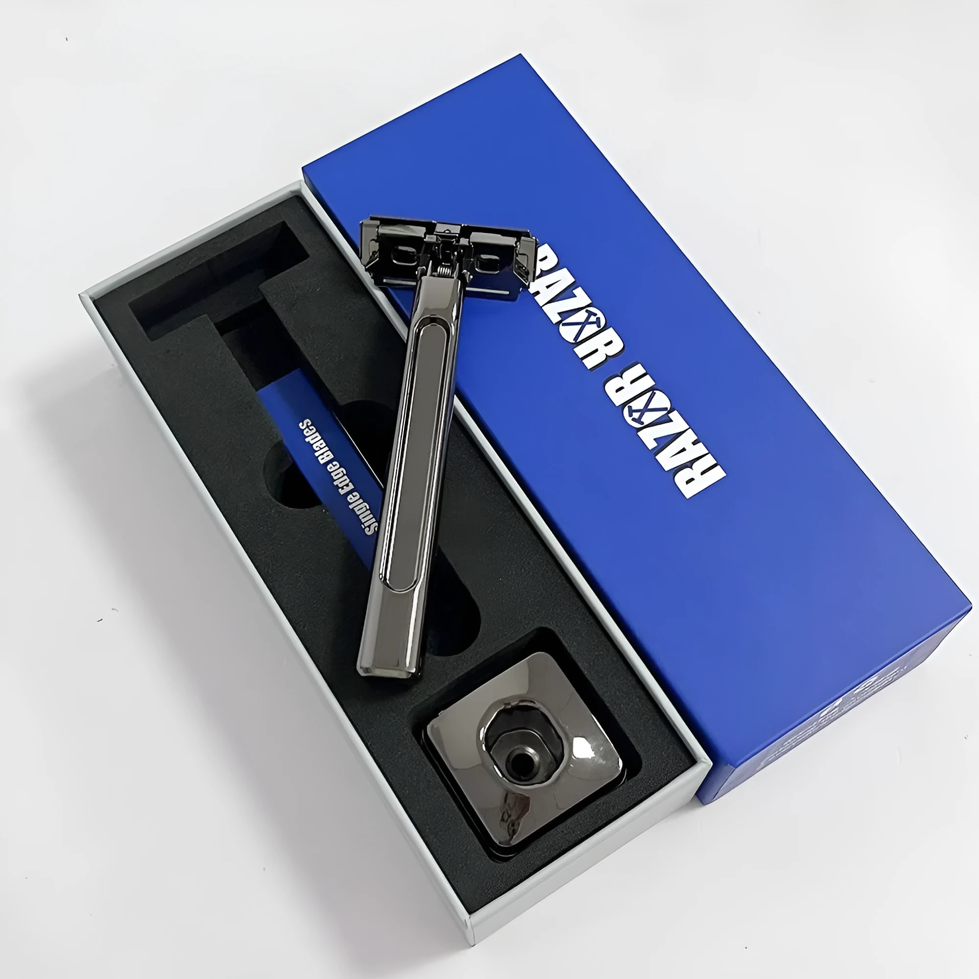 20T double-layer half-blade manual shaver in silver, gun colour, bronze, and gold-plated purple finishes