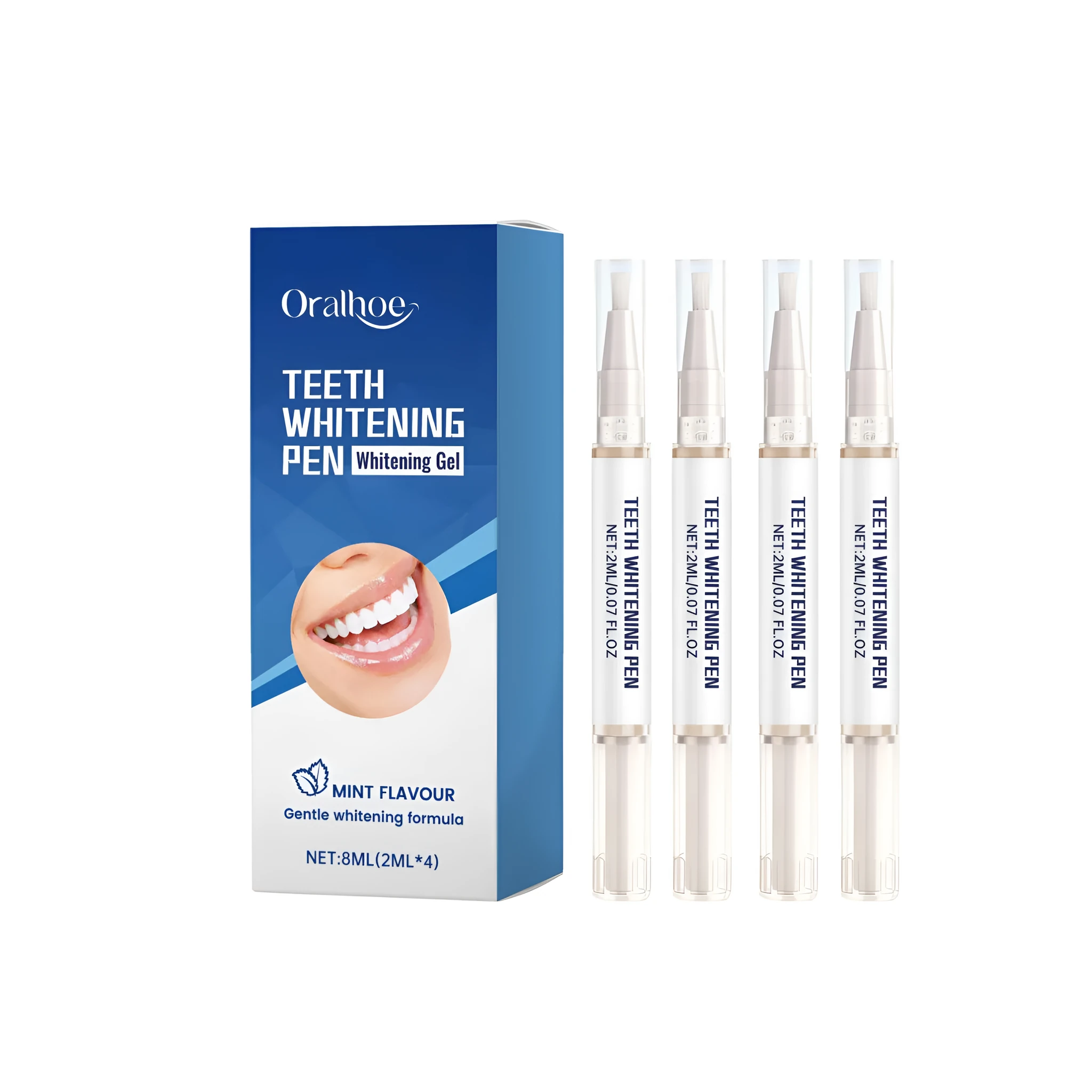 Clean Teeth And Bright White Set Pen with toothbrush and 4 peppermint gel tubes in a kit