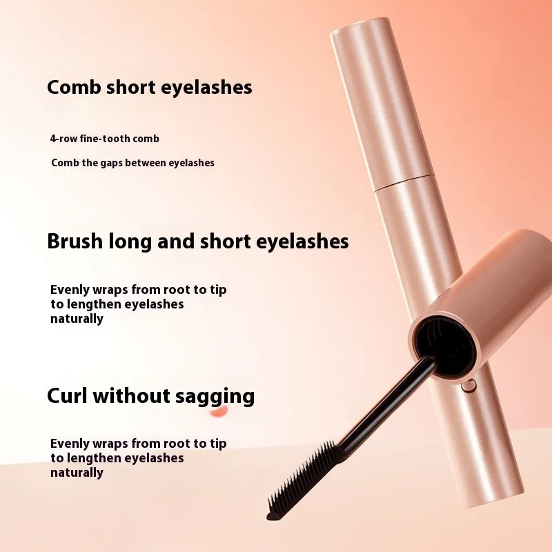 Black mascara in 14cm long tube with curved brush applicator for natural curly lashes