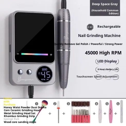 Rechargeable electric nail polishing machine in purple with USB charging cord
