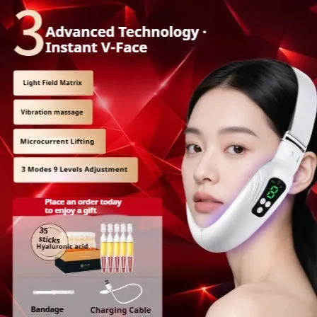 Home-use facial lifting massager with microcurrent, LED lights, and 9 energy levels in plastic shell