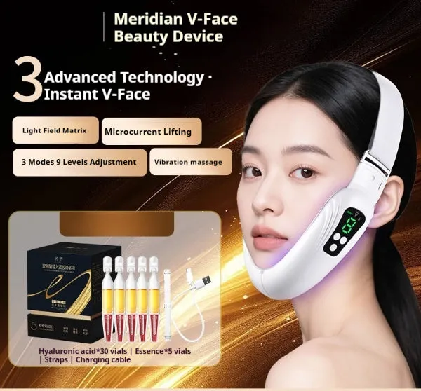 Home-use facial lifting massager with microcurrent, LED lights, and 9 energy levels in plastic shell