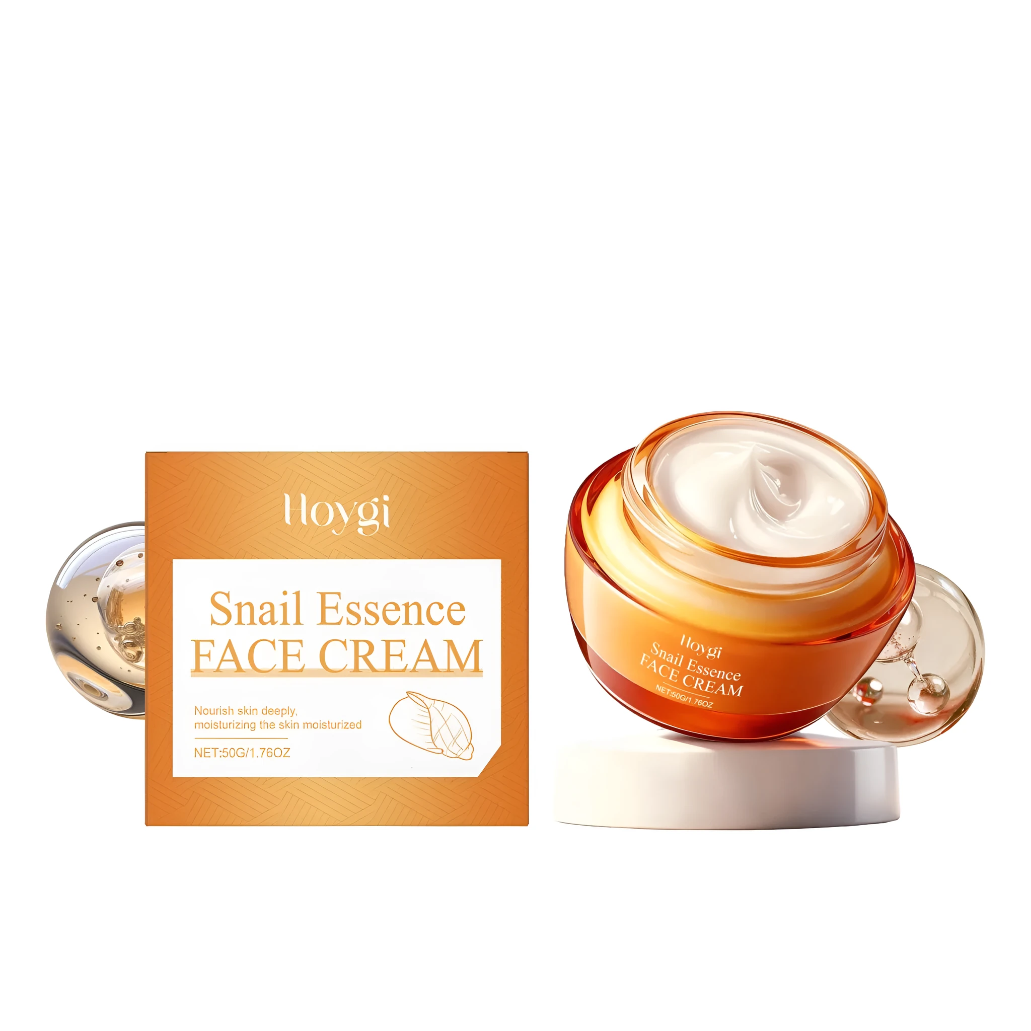 50g jar of snail moisturizing cream with hyaluronic acid and α-arbutin for hydration and brightening