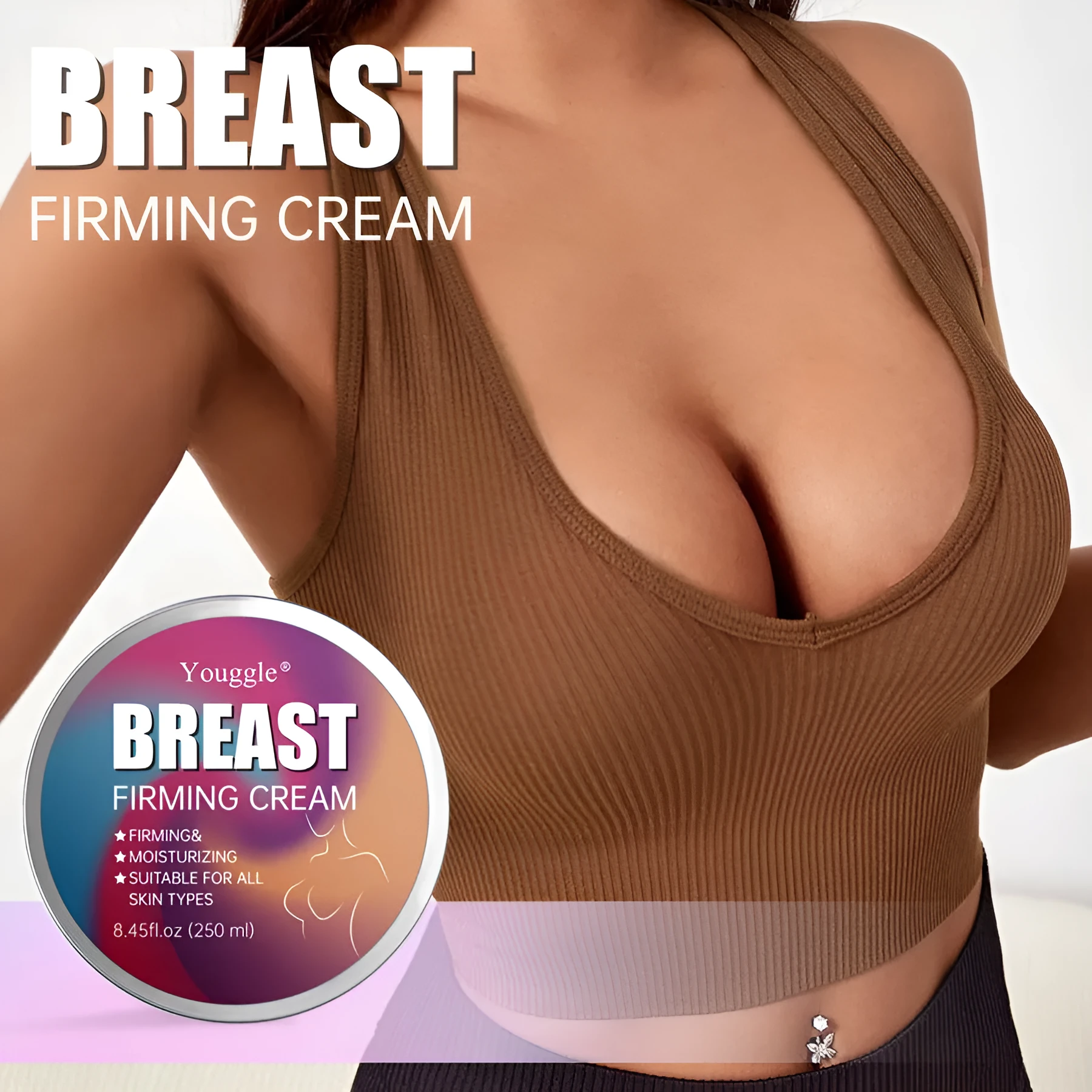 Natural organic ginseng breast enhancement cream in a 100g jar for skin firming and massage