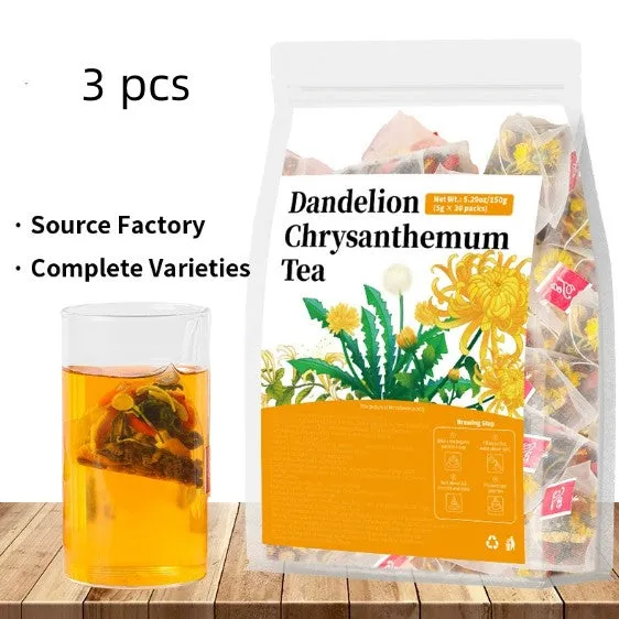 Dandelion Chrysanthemum Tea herbal blend in tea bag, natural botanical ingredients