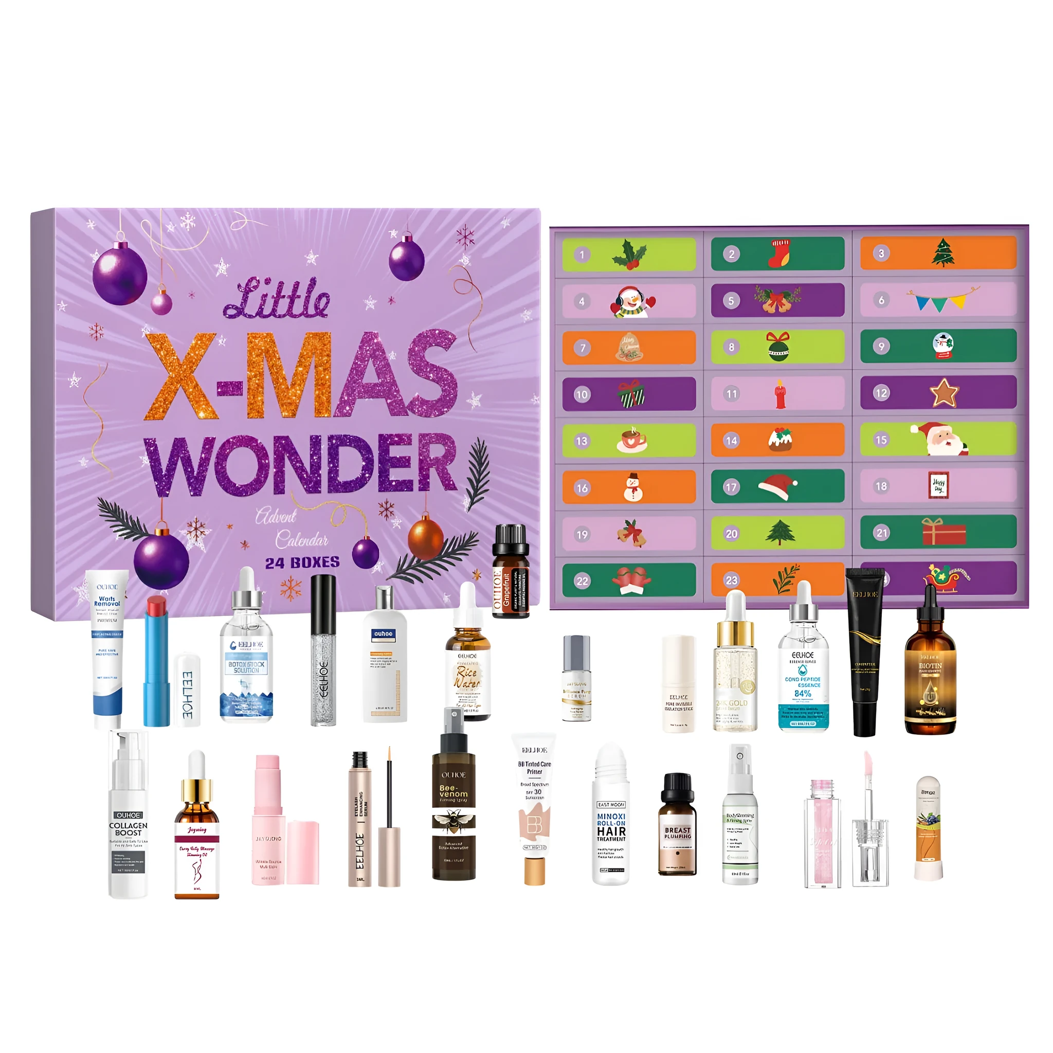 Beauty advent calendar with 24 surprise cosmetic blind boxes for women's daily discovery