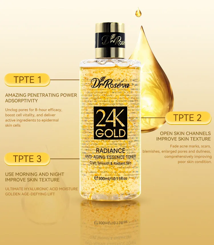 DR.ROSEVA 24K Gold Collagen Toner 300ml bottle with gold and collagen formula for pore care