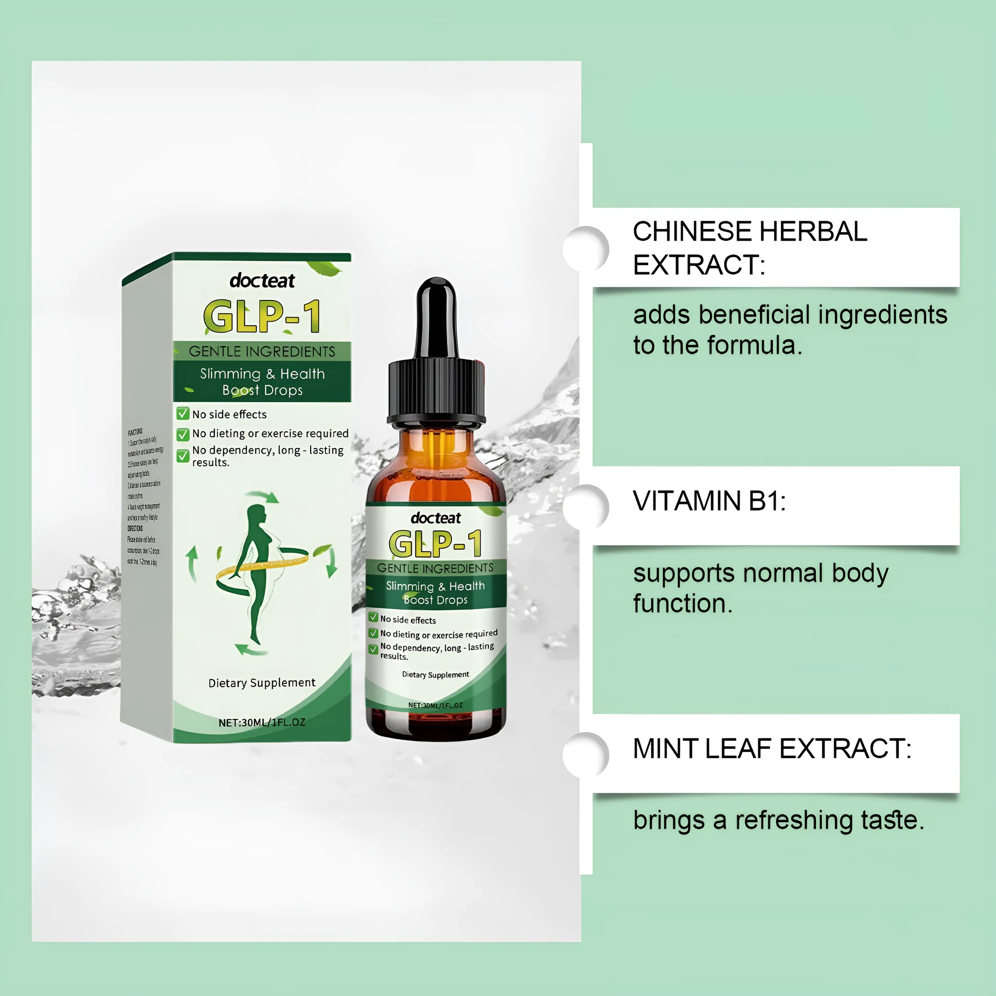 30ml dropper bottle of multiple plant extraction herbal supplement with Traditional Chinese Medicine ingredients