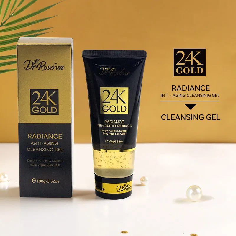 24k gold foaming face gel-in-oil cleanser in 100g tube, soap-free fragrance-free oil facial cleanser