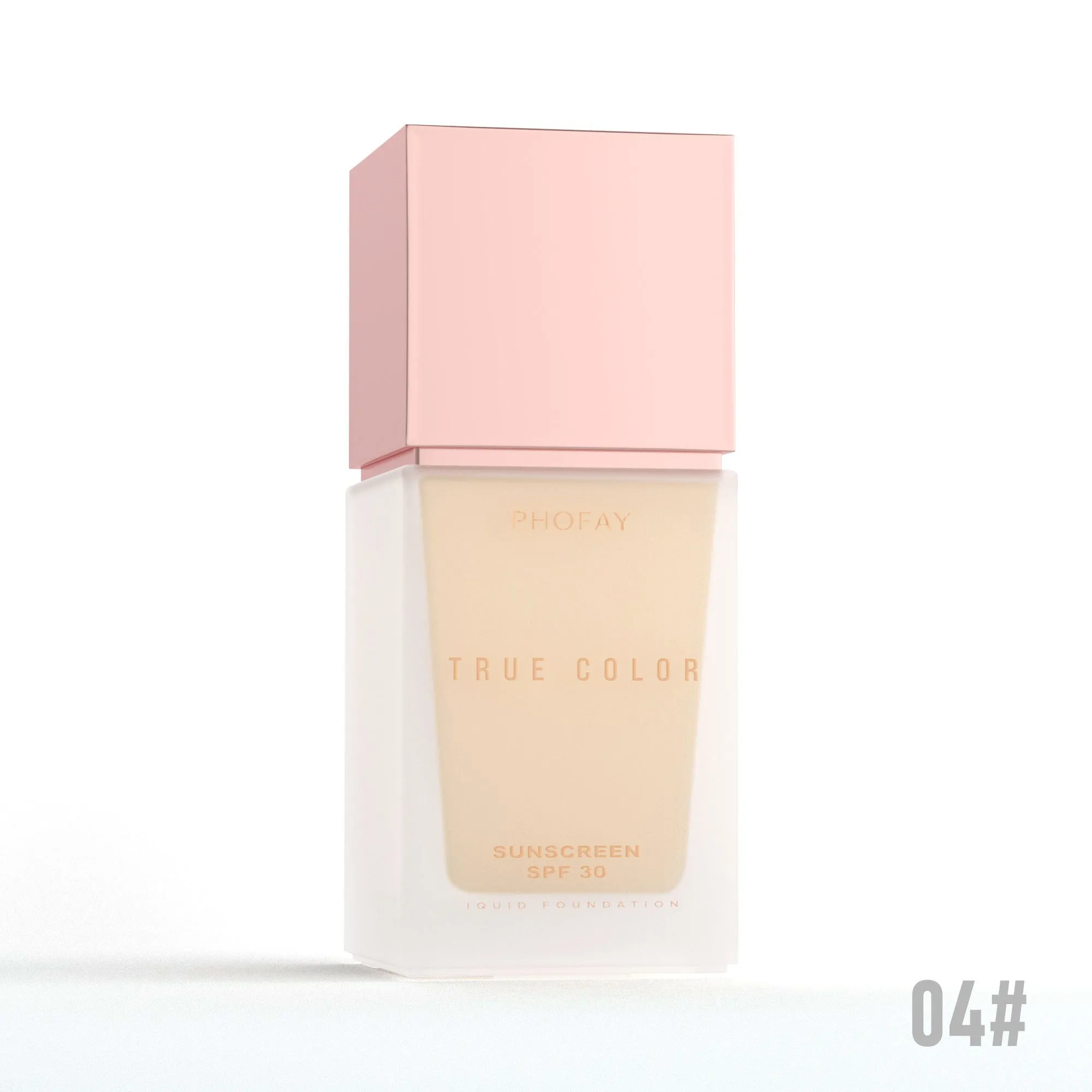 Matte sunscreen liquid foundation SPF 30 bottle with six colour shade options