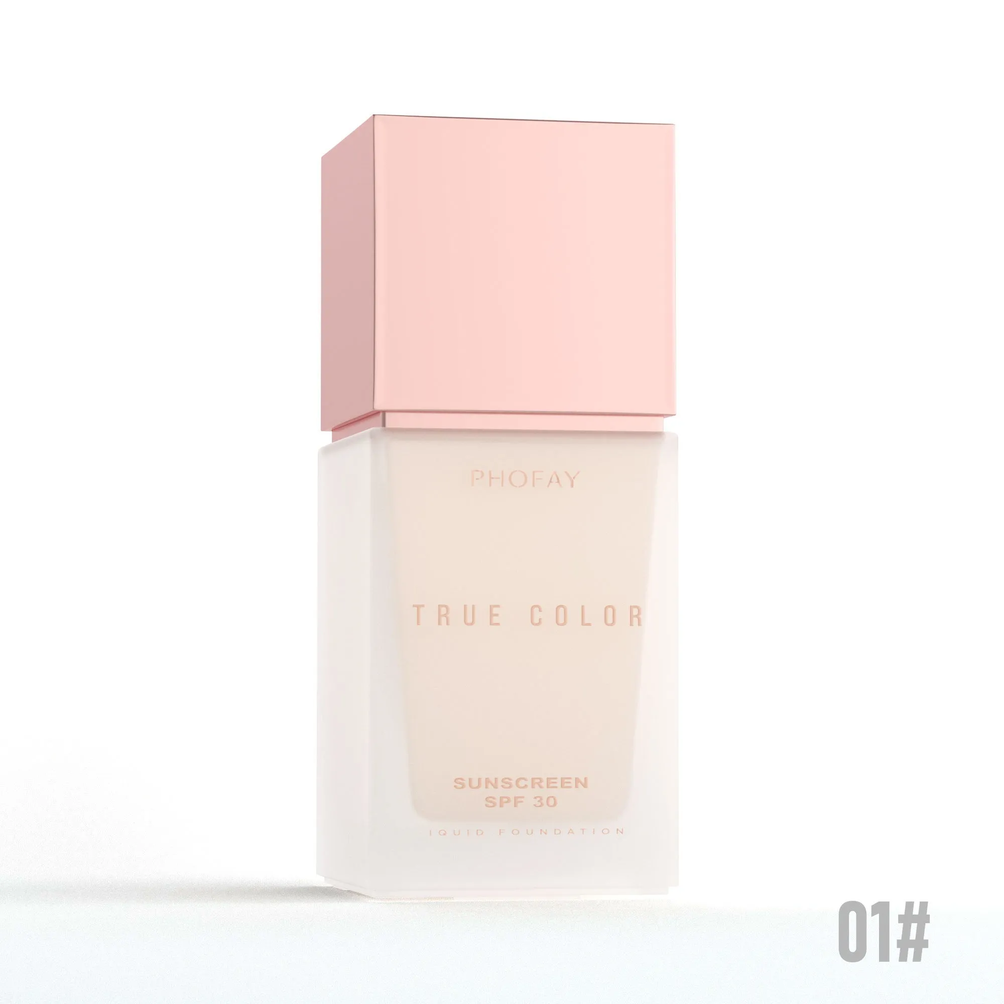 Matte sunscreen liquid foundation SPF 30 bottle with six colour shade options