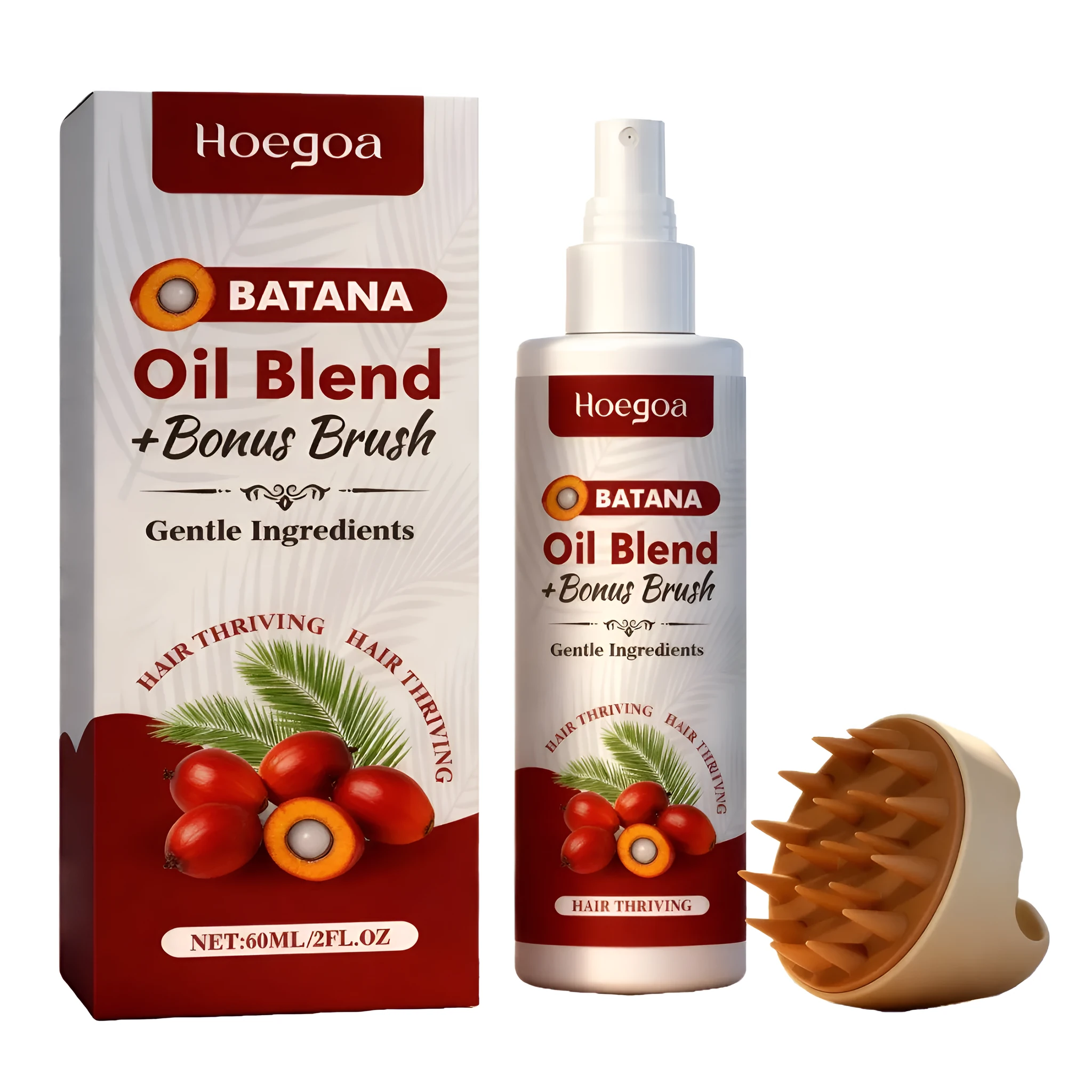 HOEGOA hair care spray 60ml with biotin and massage comb on white background