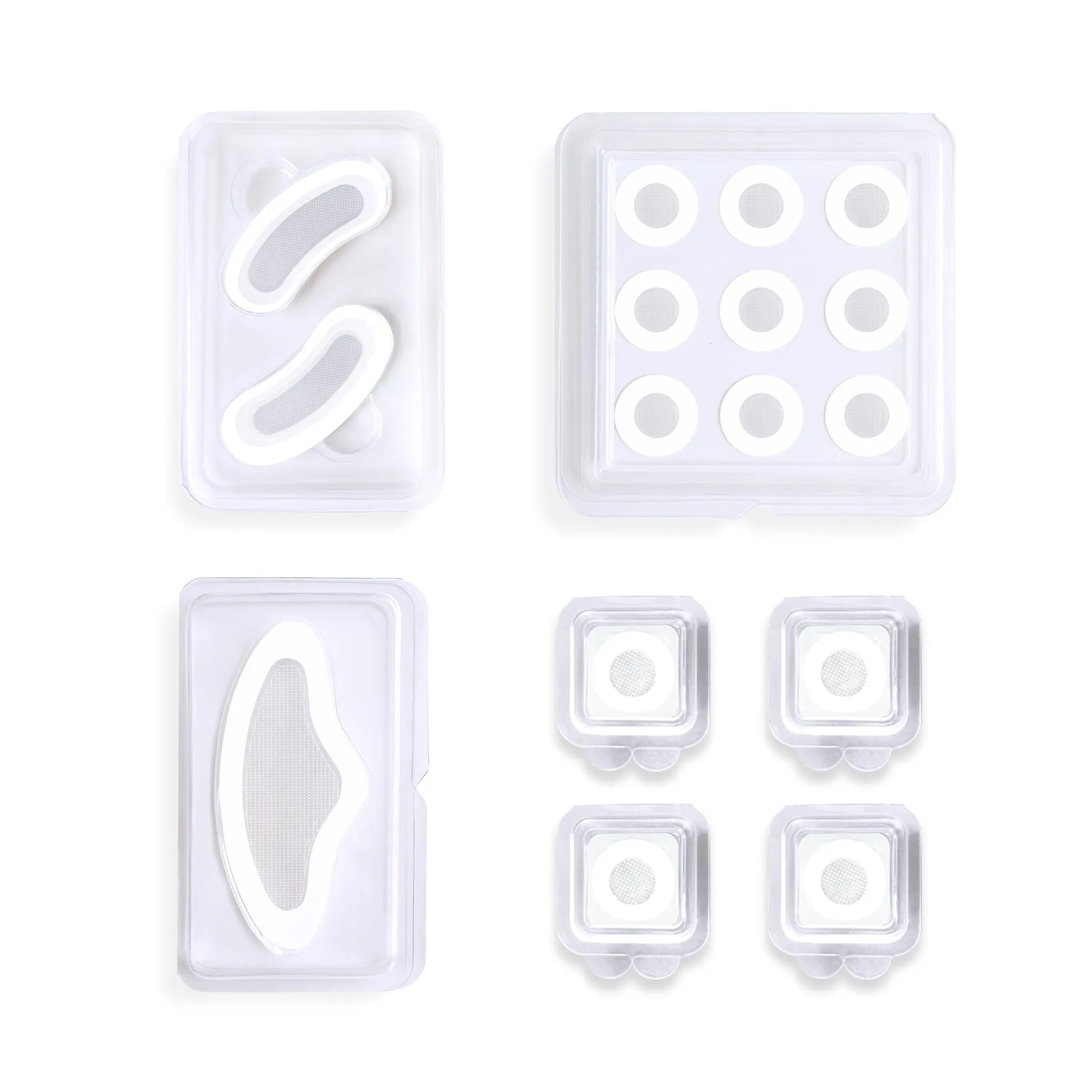 Transparent hydrocolloid acne cover patches for spot treatment, showing single and multiple patch options