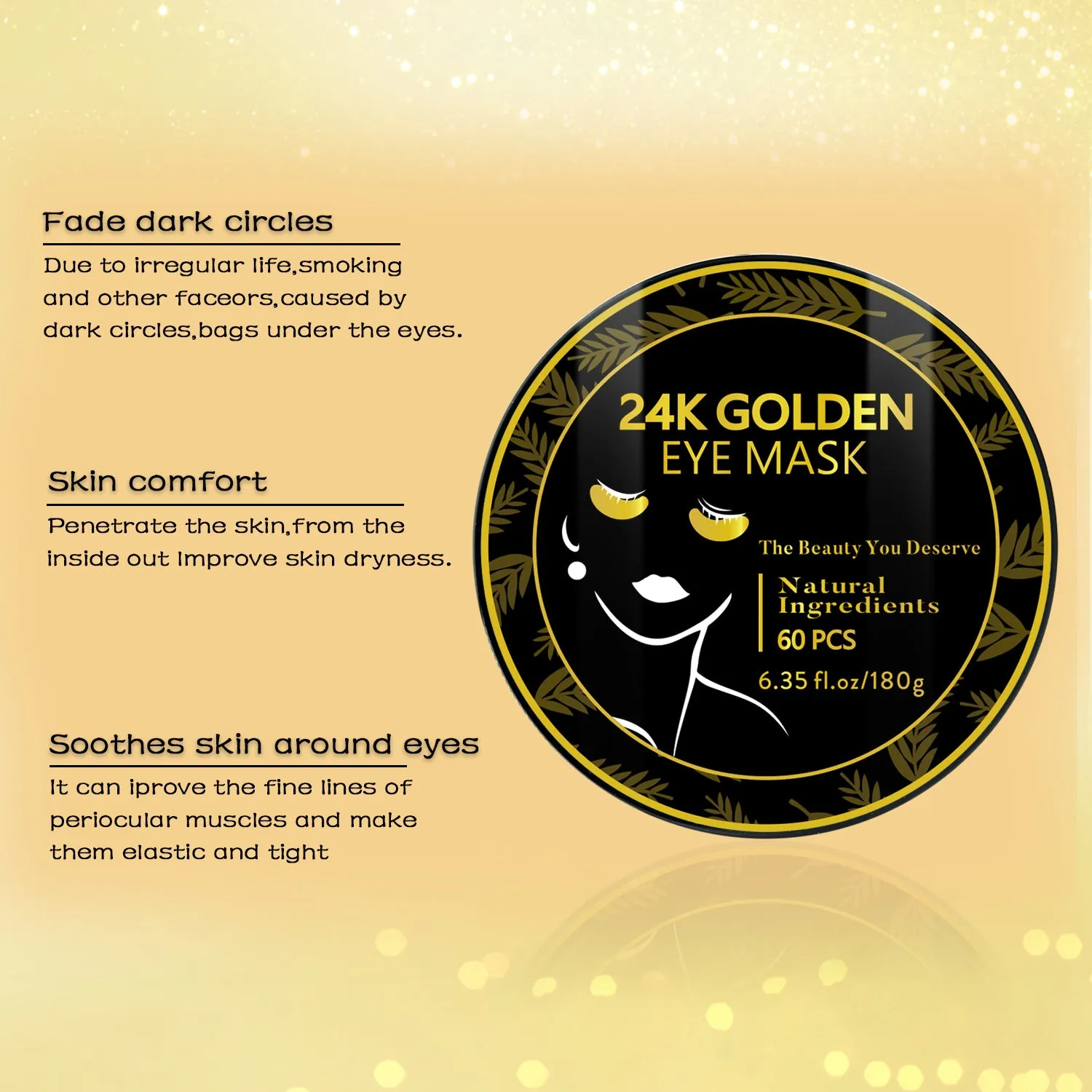 Moisturising gold eye mask for universal skin type hydration with 180 net content per box