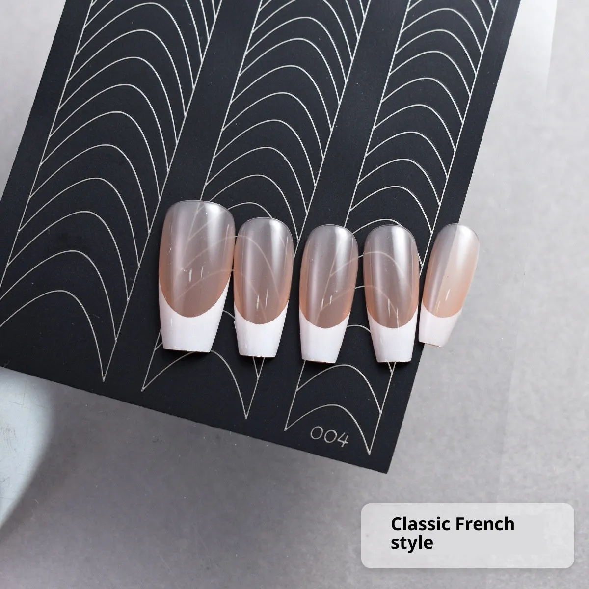 Ultra-thin seamless Deep V French nail art sticker template with a plaid pattern