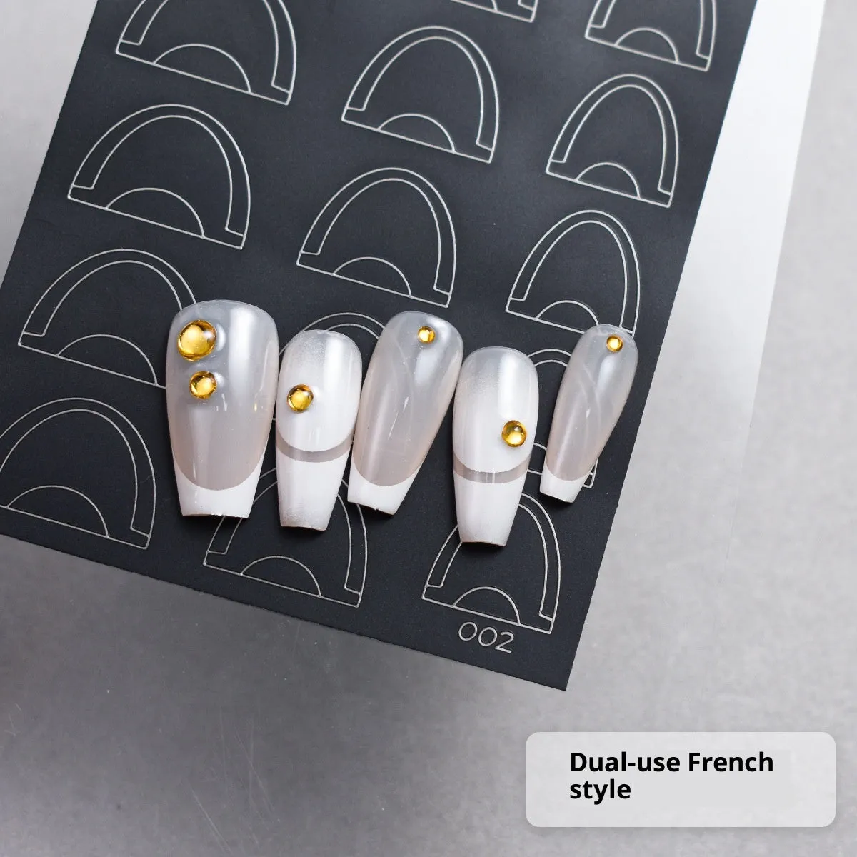 Ultra-thin seamless Deep V French nail art sticker template with a plaid pattern