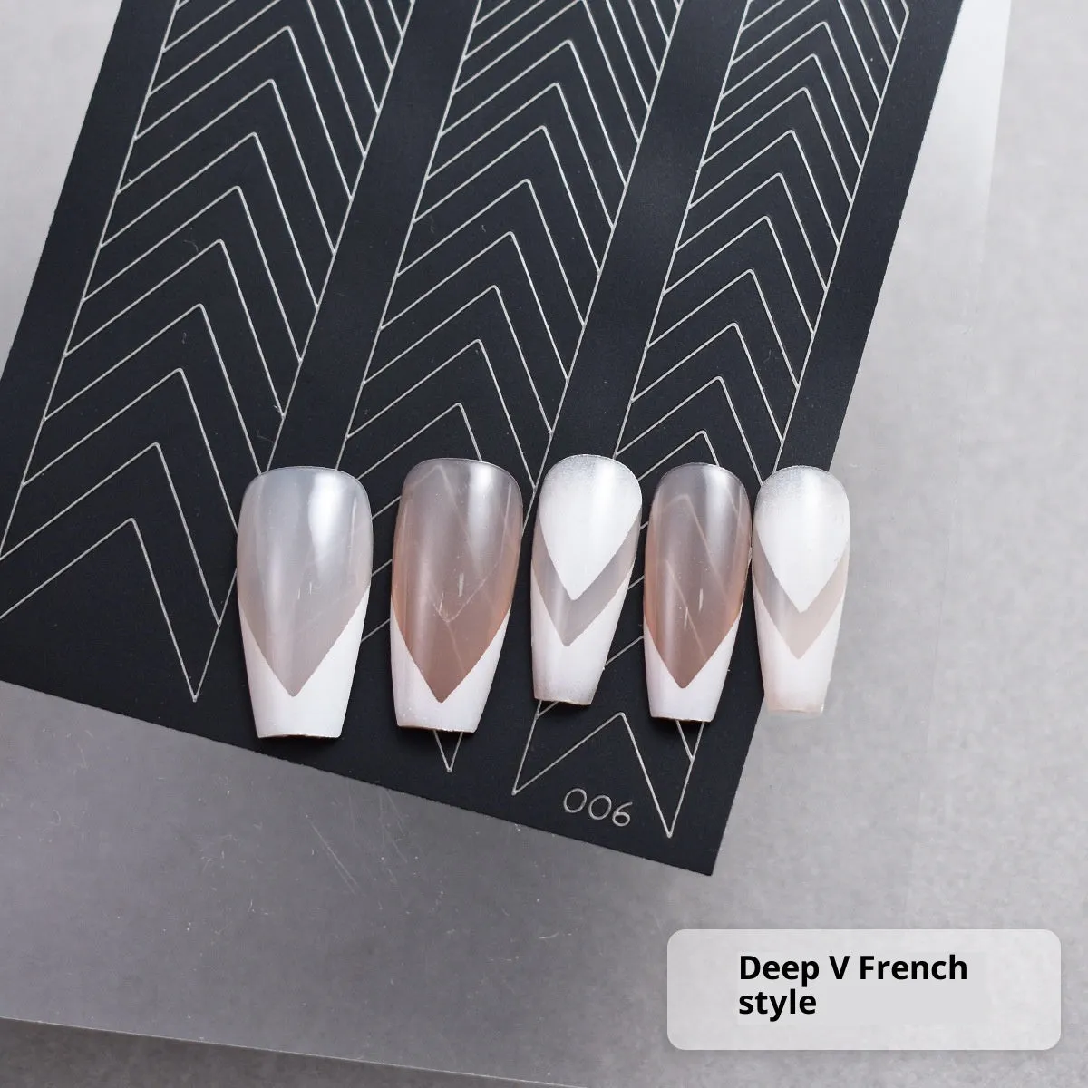 Ultra-thin seamless Deep V French nail art sticker template with a plaid pattern