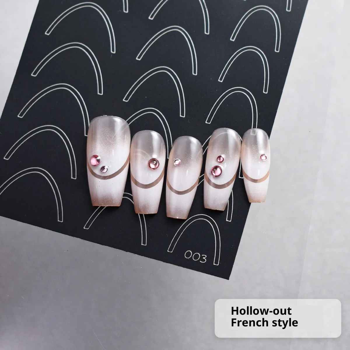 Ultra-thin seamless Deep V French nail art sticker template with a plaid pattern