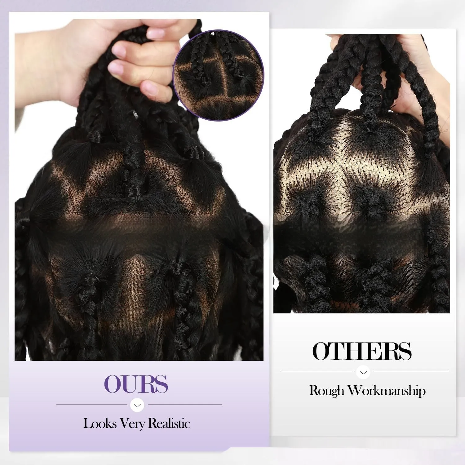 Hand-woven full lace synthetic fiber three-strand braid wig cap, 36 inch length, colour 1B natural black