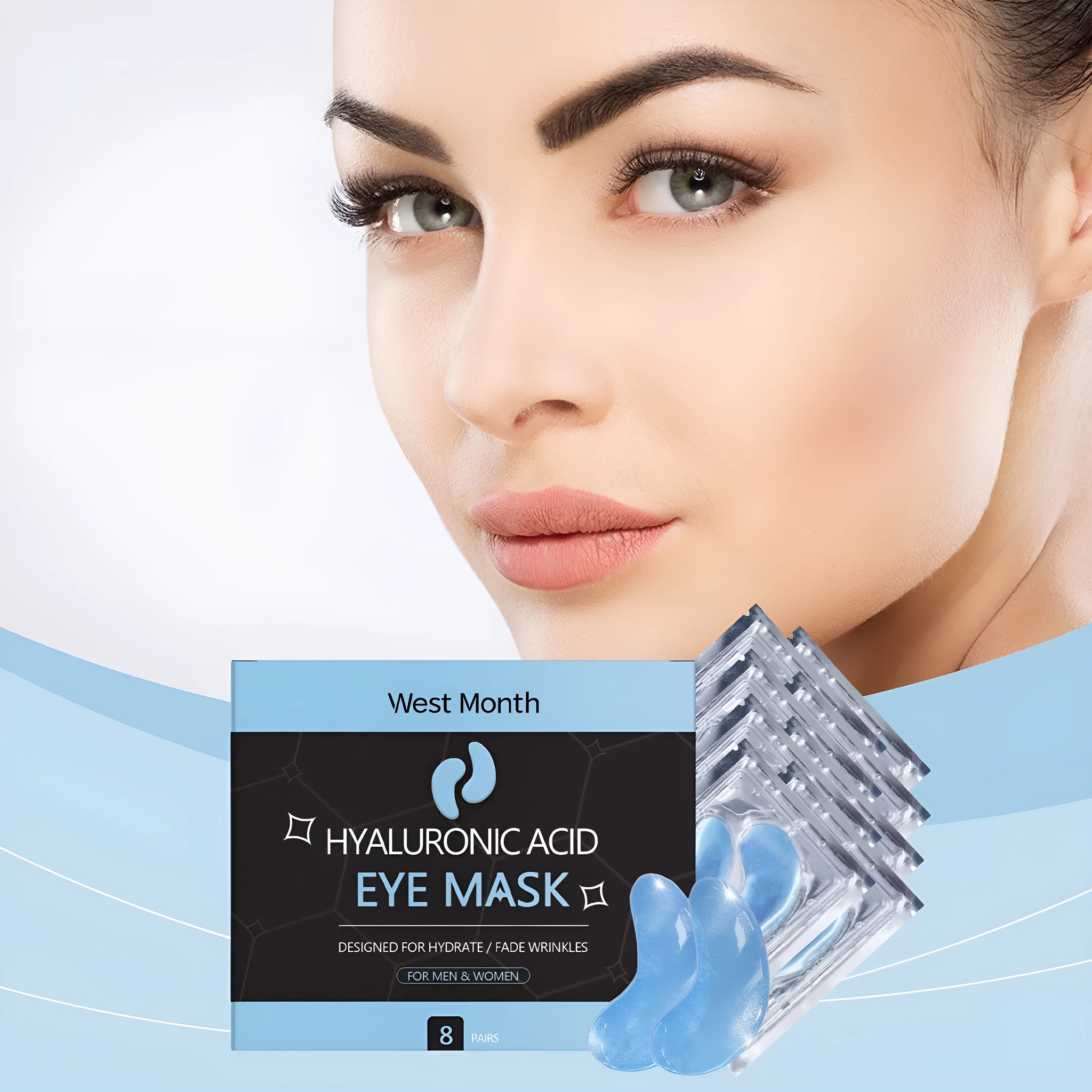Hyaluronic acid eye mask 8 pairs 3.5x7 cm with collagen and vitamin C