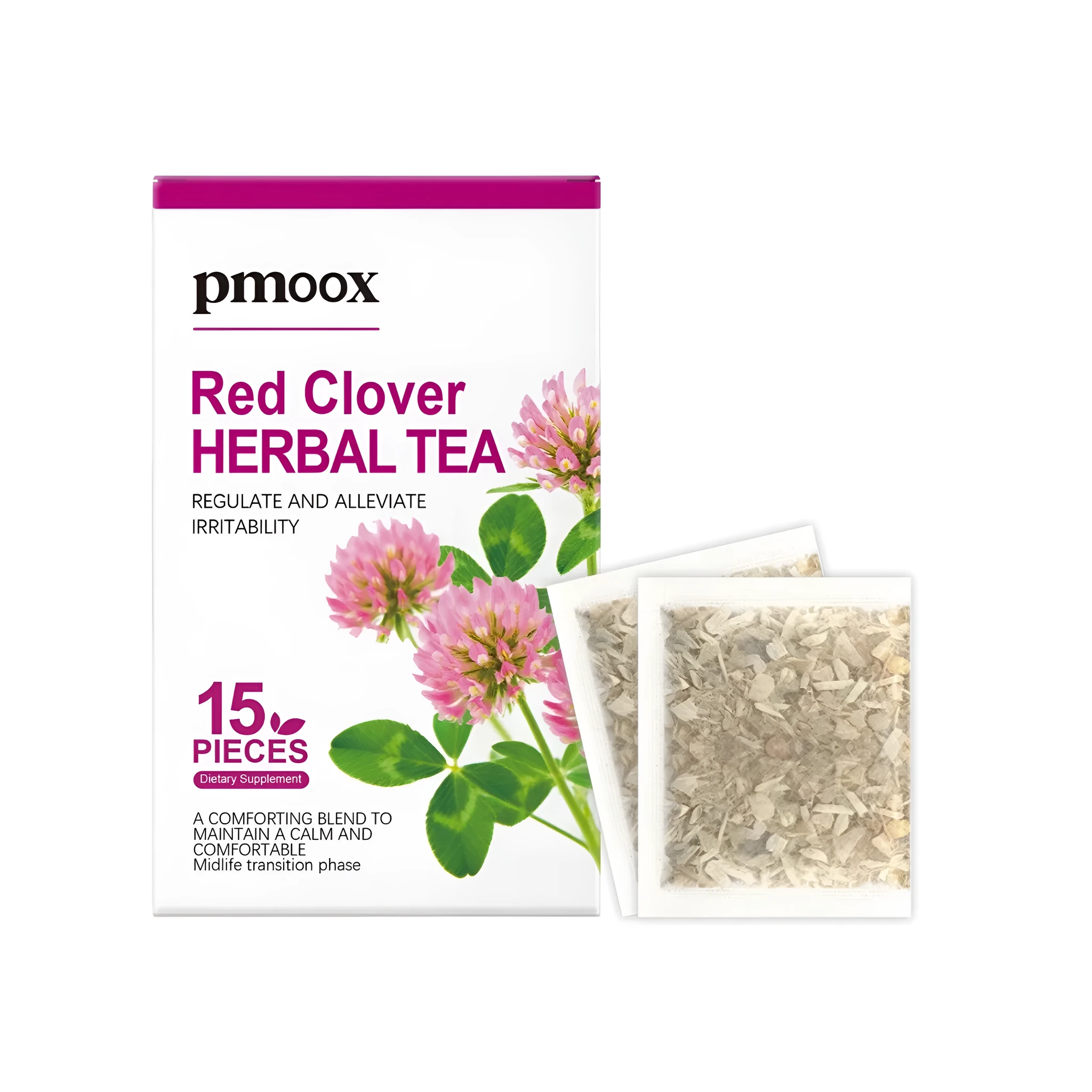 Box of Red Clover Herbal Tea with 15 bags, caffeine free pure flower infusion