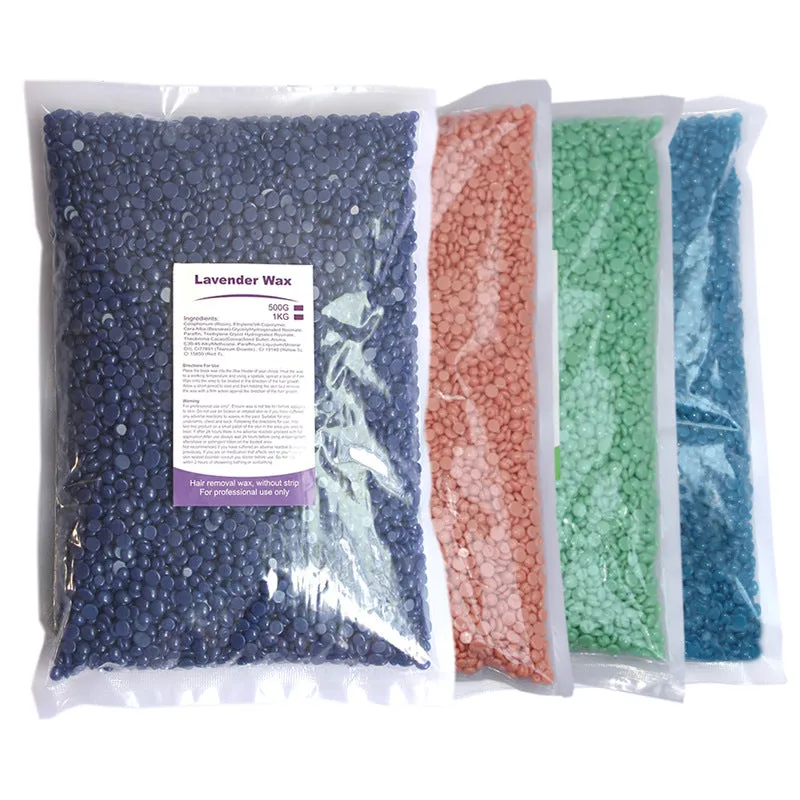 500g solid hard wax granules in a box for paper-free full body hair removal, available in multiple colours
