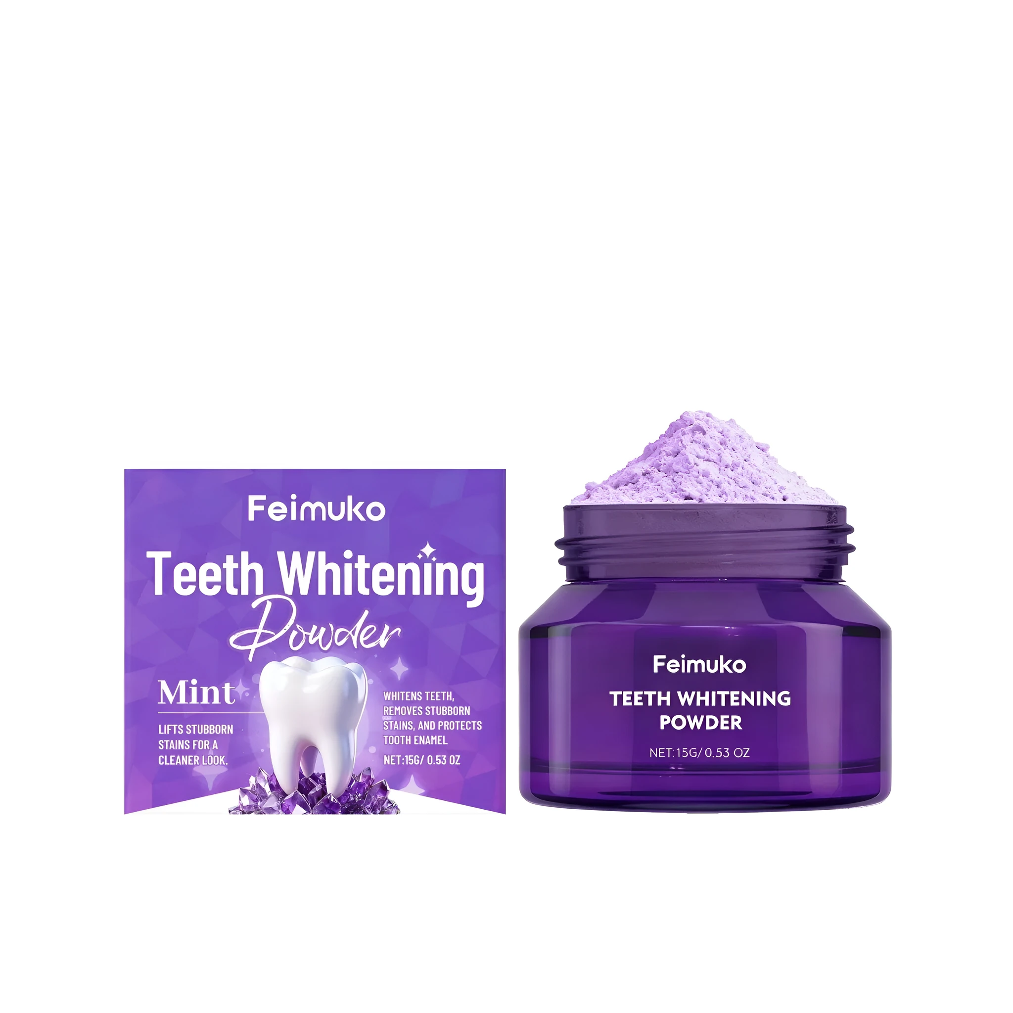 Teeth whitening powder 15g container with hydroxyapatite for stain removal