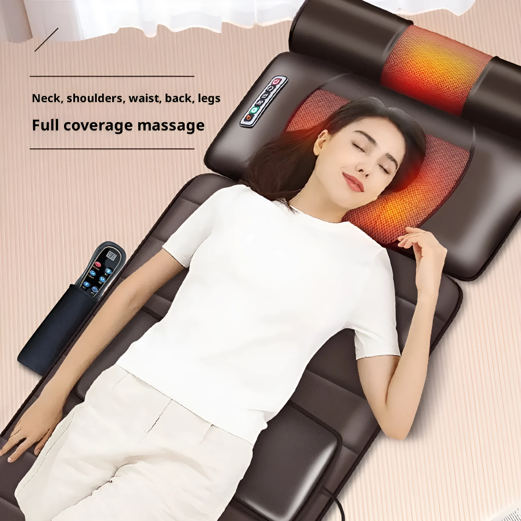 Automatic shoulder and neck home massager with diamond pattern artificial leather and handheld wired control