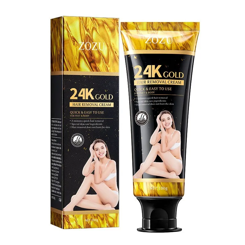 ZOZU24K Gold Hair Removal Cream 100g tube for gentle non-irritating body and underarm hair removal