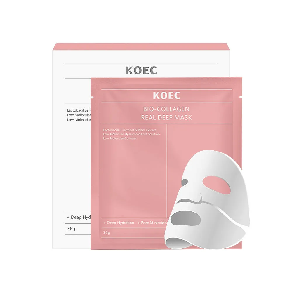 KOEC BIO-COLLAGEN hydrating transparent gel mask 4 pack with collagen peptide essence 30ml