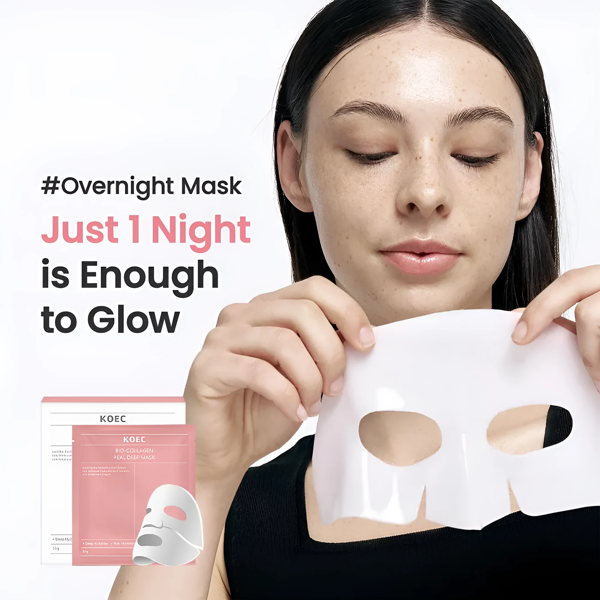 KOEC BIO-COLLAGEN hydrating transparent gel mask 4 pack with collagen peptide essence 30ml