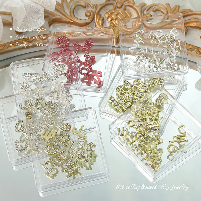 12 Constellation Nail Art Accessories set of metal alloy Princess Series decals with letters pattern in gold tone