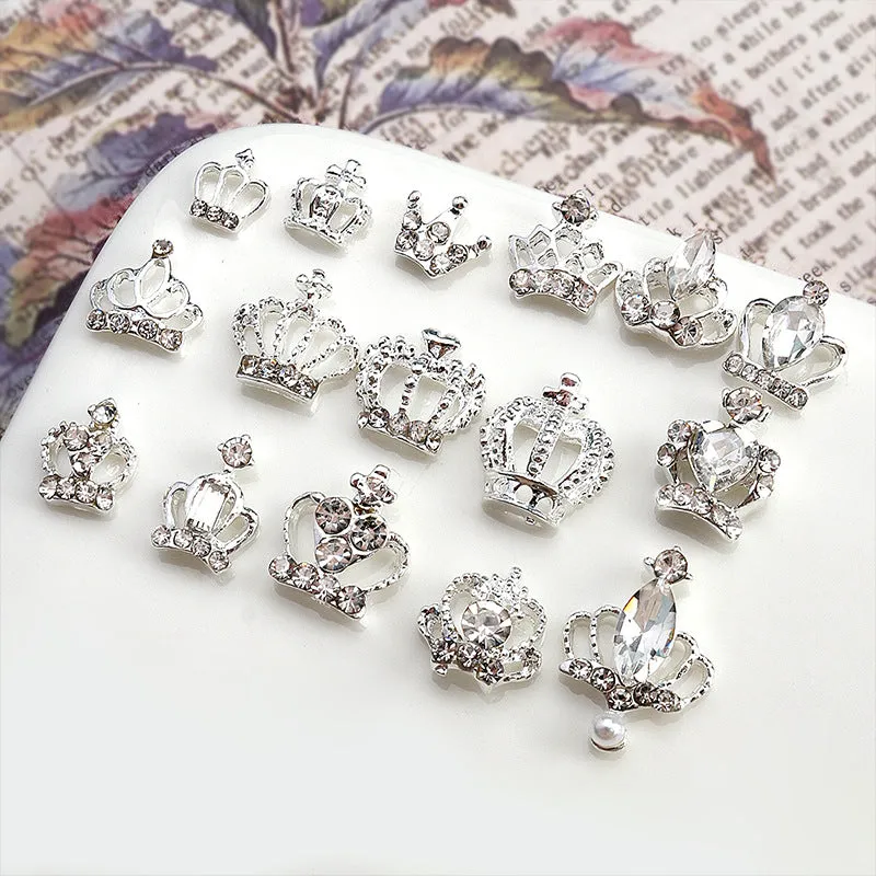 Diamond-encrusted pearl crown nail decoration from Princess Series in alloy square pattern