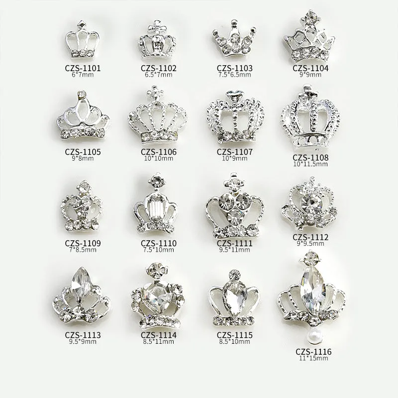 Diamond-encrusted pearl crown nail decoration from Princess Series in alloy square pattern