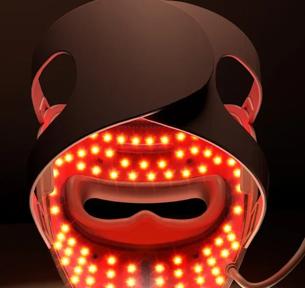 9D photon rejuvenation mask in dark coffee, 320 LED beads, rechargeable light therapy beauty mask
