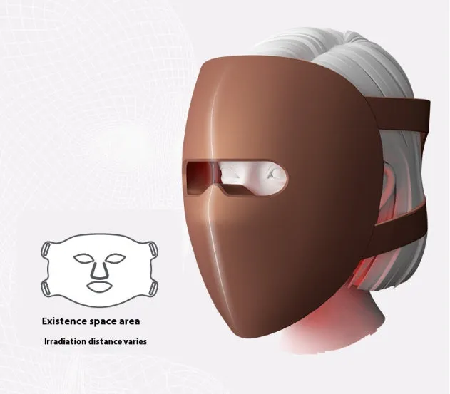 9D photon rejuvenation mask in dark coffee, 320 LED beads, rechargeable light therapy beauty mask
