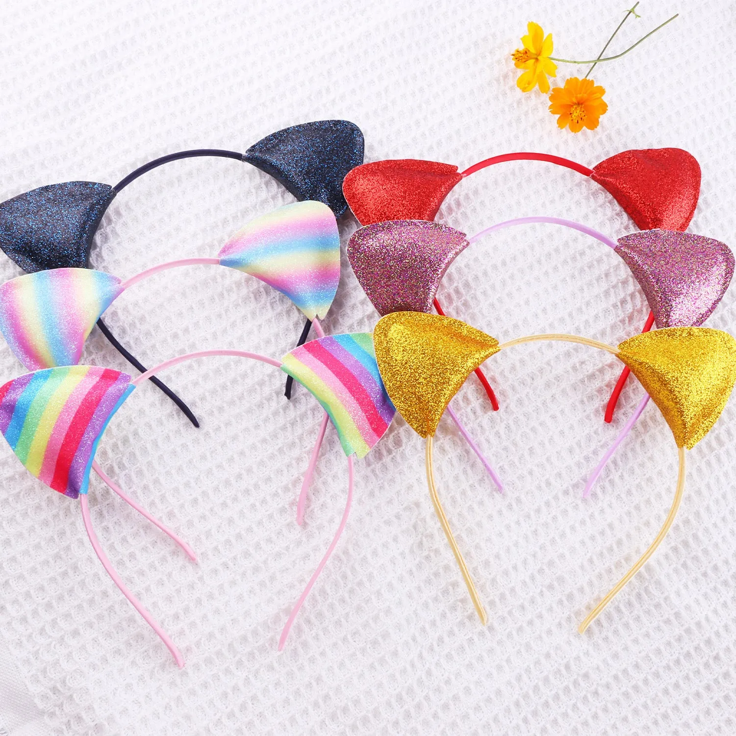 Cat ear colour hair pin for women in round cloth design with gradient colour option