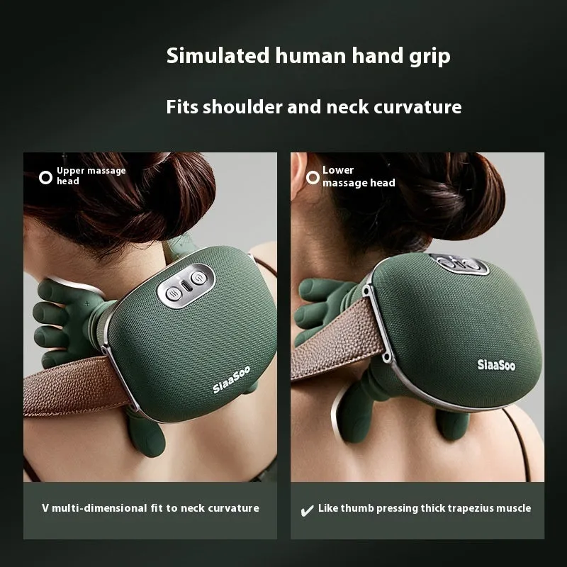 Hand shoulder neck massager, rechargeable, N7 moss green, on a table