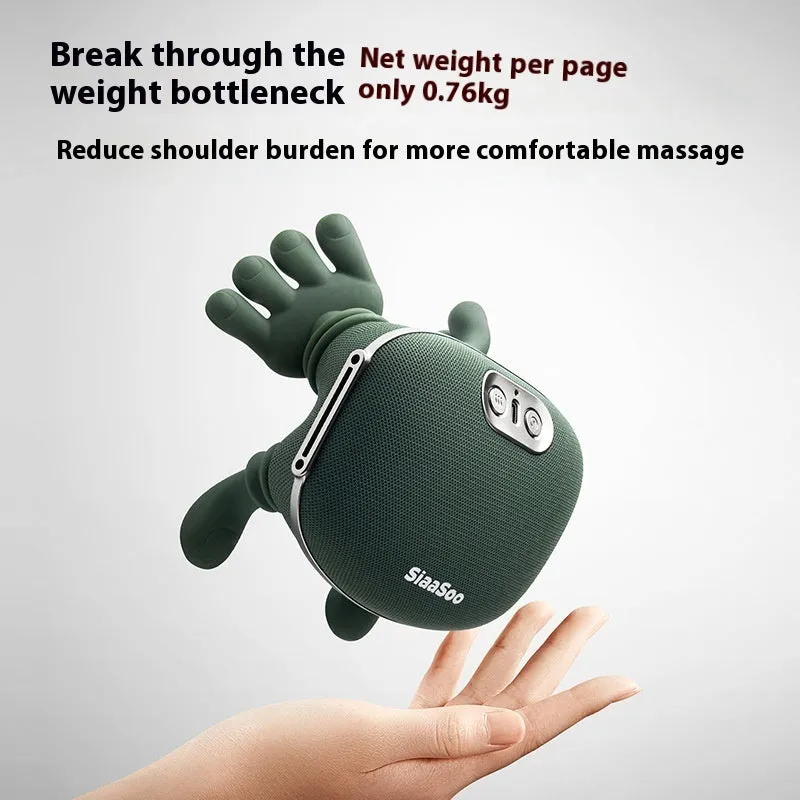 Hand shoulder neck massager, rechargeable, N7 moss green, on a table