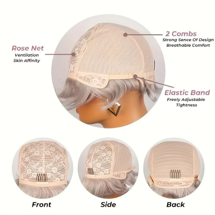 Blonde curly pixie cut human hair wig with wave pattern 6inch 613# gold colour