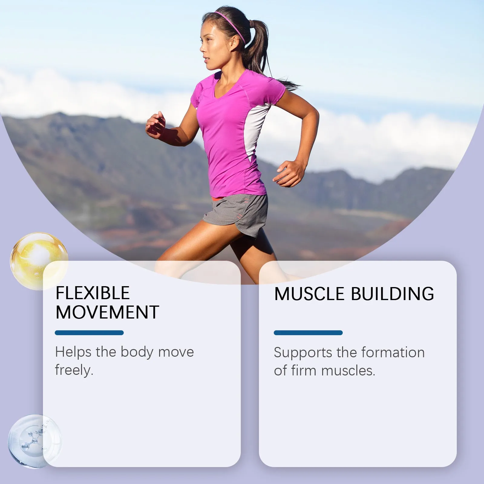 Bottle of 60 marine collagen capsules with vitamins C, D3, K2 and calcium.