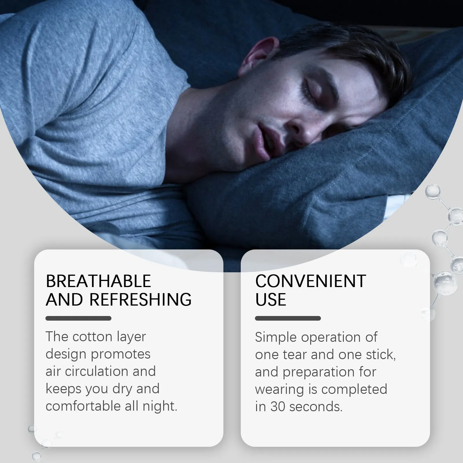 Pack of 30 anti-snoring adhesive nose patches on a white background.