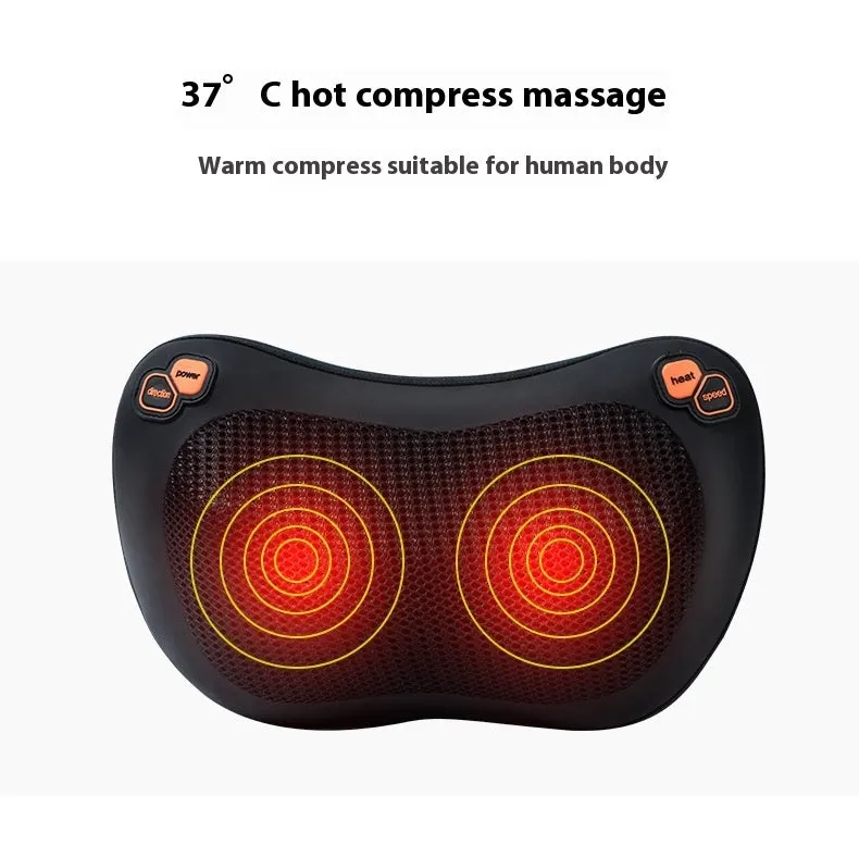 Brown genuine leather shoulder and neck massage pillow with eight vibration heads