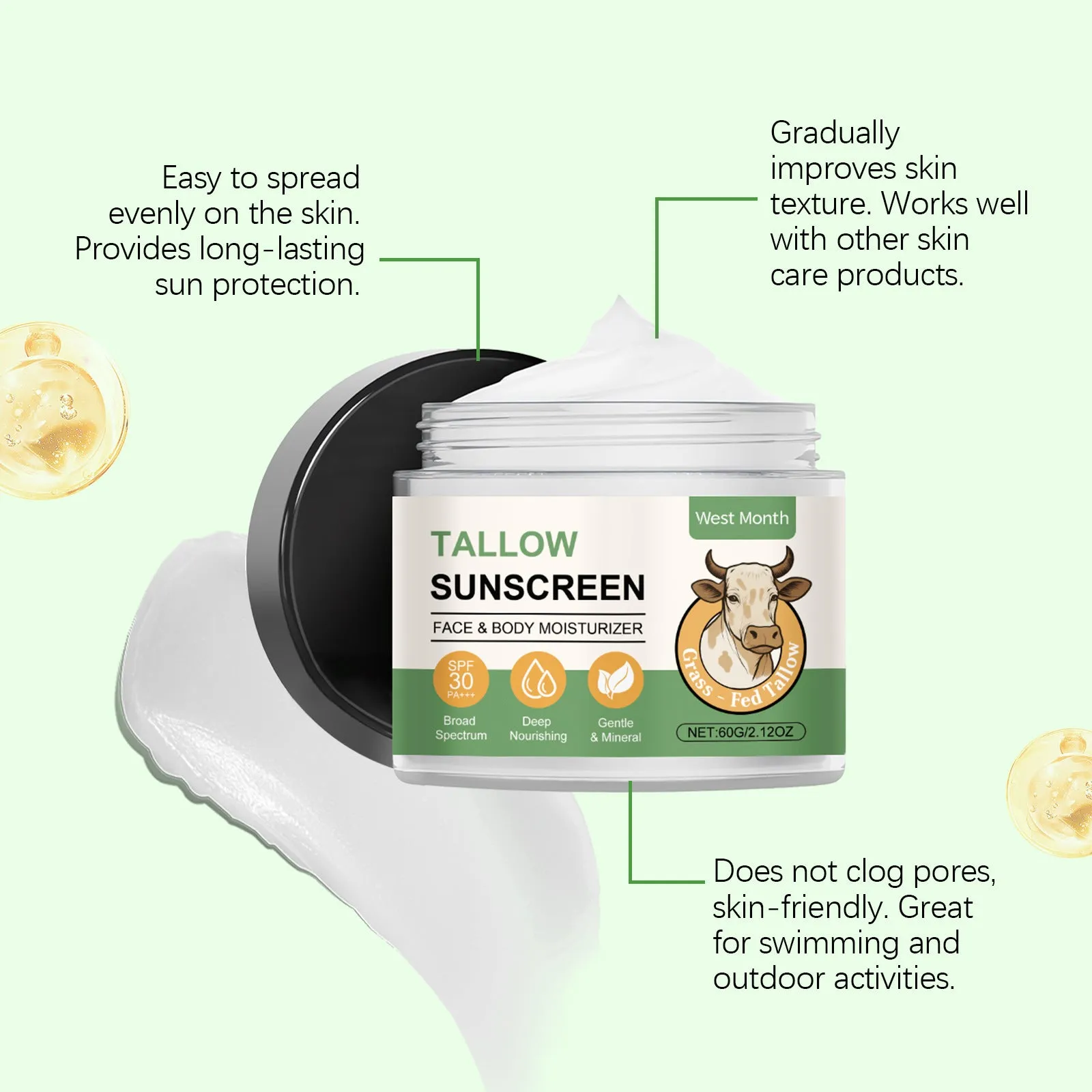 60g protective moisturising cream tube with titanium dioxide and hyaluronic acid ingredients