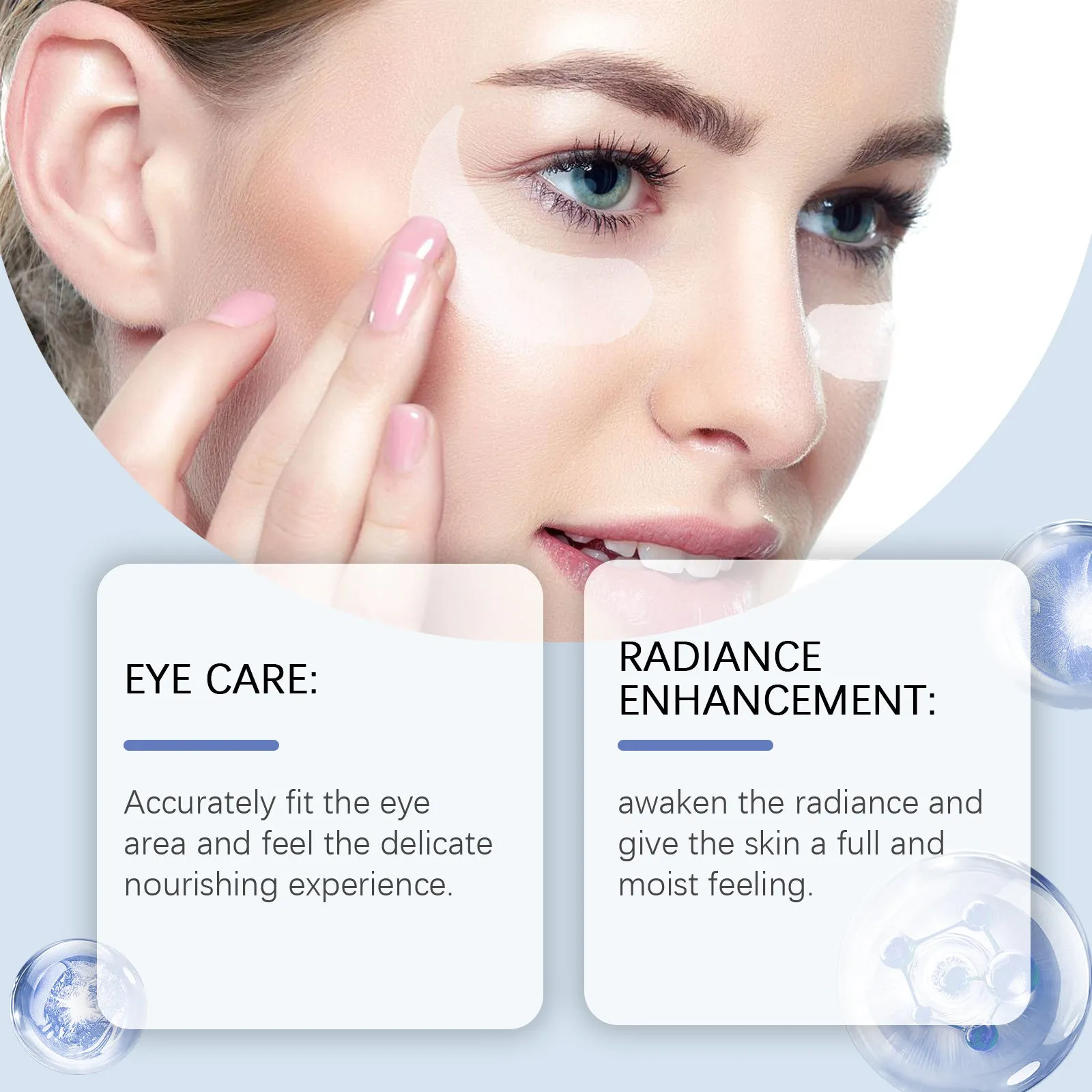 Single pair of elastic microneedle eye care patches on a white background